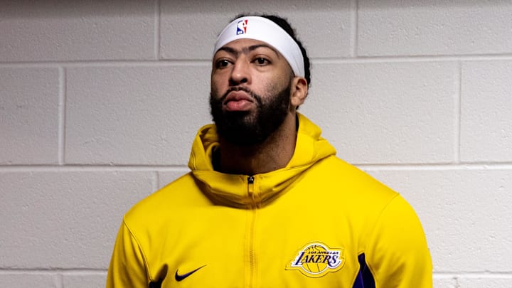 Los Angeles Lakers forward Anthony Davis (3) looks on from the tunnel before the first half against the New Orleans Pelicans at Smoothie King Center. Los Angeles Lakers forward Anthony Davis (3) looks on from the tunnel before the first half against the New Orleans Pelicans at Smoothie King Center.