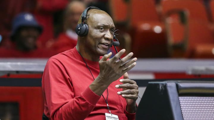 Feb 12, 2015; Houston, TX, USA; NBA former player Elvin Hayes works on a broadcast during the game between the Houston Cougars and the Southern Methodist Mustangs at Hofheinz Pavilion. Mandatory Credit: Troy Taormina-Imagn Images Feb 12, 2015; Houston, TX, USA; NBA former player Elvin Hayes works on a broadcast during the game between the Houston Cougars and the Southern Methodist Mustangs at Hofheinz Pavilion. Mandatory Credit: Troy Taormina-Imagn Images