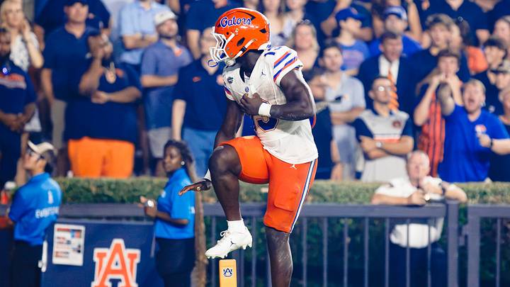 Jadan Baugh hits a Heisman pose after a touchdown in Florida's win over Auburn. Jadan Baugh hits a Heisman pose after a touchdown in Florida's win over Auburn.