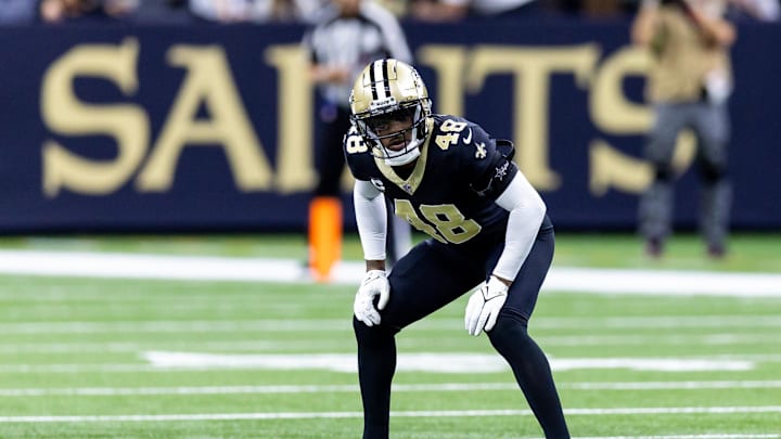 New Orleans Saints safety J.T. Gray (48) blocked a punt against the Eagles.