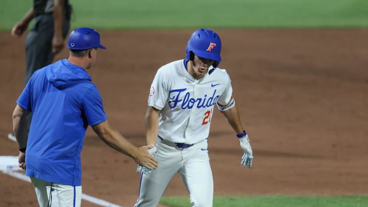 Florida utility Caden McDonald, seen here against Texas A&M, had a big performance on Saturday to help the Gators take the series at Oklahoma.