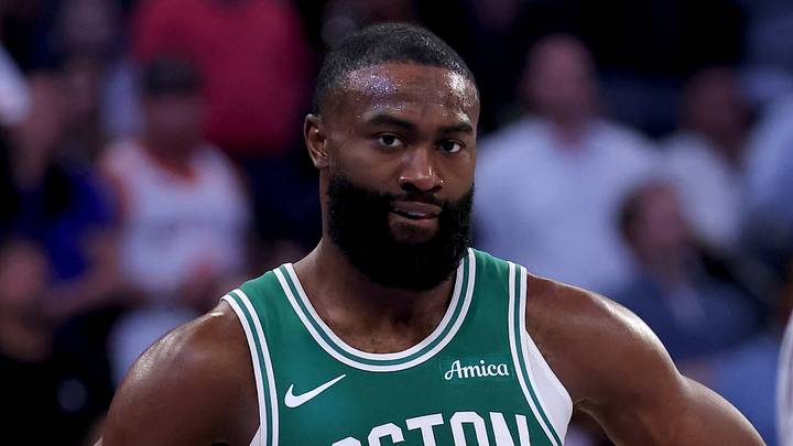 May 16, 2025; New York, New York, USA; Boston Celtics guard Jaylen Brown (7) reacts during the second quarter of game six in the second round of the 2025 NBA Playoffs against the New York Knicks at Madison Square Garden. Mandatory Credit: Brad Penner-Imagn Images