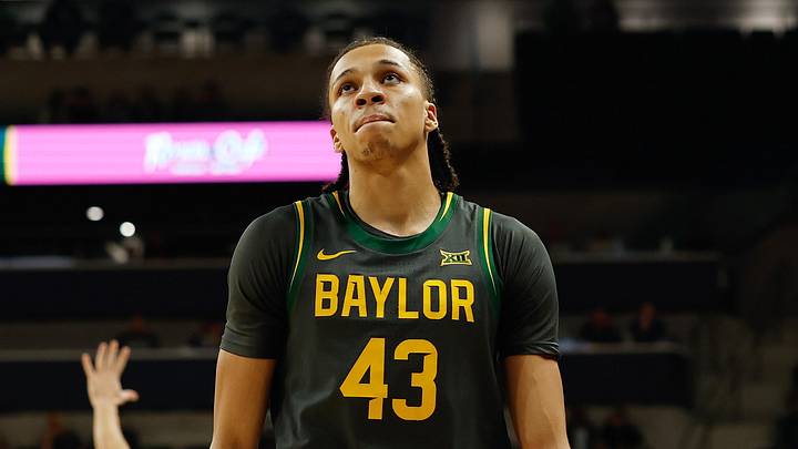 Feb 4, 2026; Waco, Texas, USA; Baylor Bears guard Cameron Carr (43) reacts during the first half against the Colorado Buffaloes at Paul and Alejandra Foster Pavilion. Mandatory Credit: Chris Jones-Imagn Images Feb 4, 2026; Waco, Texas, USA; Baylor Bears guard Cameron Carr (43) reacts during the first half against the Colorado Buffaloes at Paul and Alejandra Foster Pavilion. Mandatory Credit: Chris Jones-Imagn Images