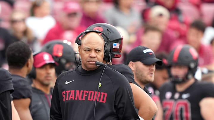 Nov 5, 2022; Stanford, California, USA; Stanford Cardinal head coach David Shaw during the second quarter against the Washington State Cougars at Stanford Stadium. Mandatory Credit: Darren Yamashita-Imagn Images Nov 5, 2022; Stanford, California, USA; Stanford Cardinal head coach David Shaw during the second quarter against the Washington State Cougars at Stanford Stadium. Mandatory Credit: Darren Yamashita-Imagn Images