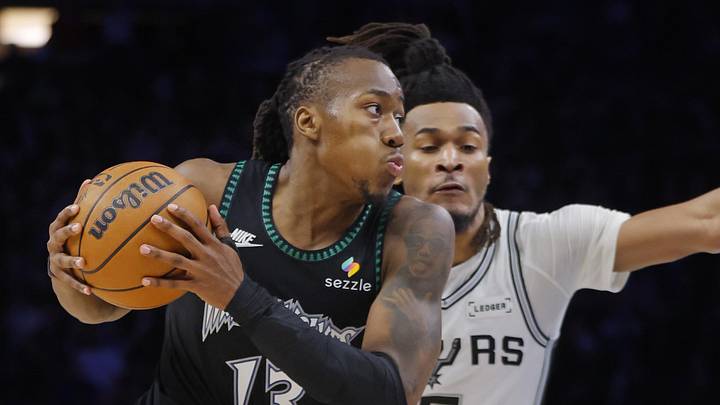 May 10, 2026; Minneapolis, Minnesota, USA; Minnesota Timberwolves guard Ayo Dosunmu (13) works around San Antonio Spurs guard Stephon Castle (5) in the fourth quarter of game four of the second round of the 2026 NBA Playoffs at Target Center. Mandatory Credit: Bruce Kluckhohn-Imagn Images May 10, 2026; Minneapolis, Minnesota, USA; Minnesota Timberwolves guard Ayo Dosunmu (13) works around San Antonio Spurs guard Stephon Castle (5) in the fourth quarter of game four of the second round of the 2026 NBA Playoffs at Target Center. Mandatory Credit: Bruce Kluckhohn-Imagn Images