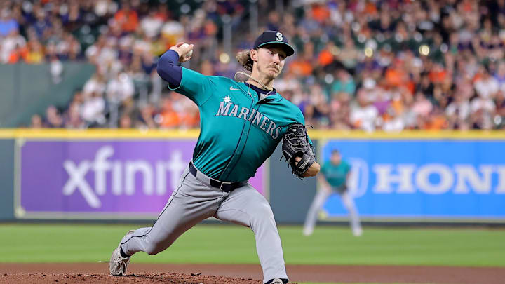 May 5, 2024; Houston, Texas, USA; Seattle Mariners pitcher Bryce Miller (50) delivers a pitch. May 5, 2024; Houston, Texas, USA; Seattle Mariners pitcher Bryce Miller (50) delivers a pitch.