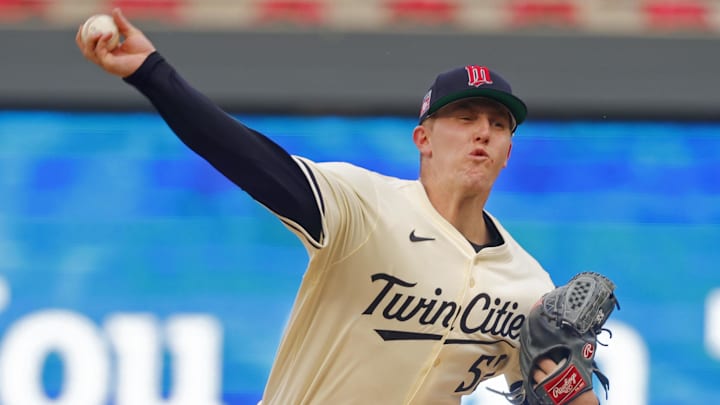 Jul 25, 2025; Minneapolis, Minnesota, USA; Minnesota Twins starting pitcher Zebby Matthews (52) throws to the Washington Nationals in the first inning at Target Field. Mandatory Credit: Bruce Kluckhohn-Imagn Images Jul 25, 2025; Minneapolis, Minnesota, USA; Minnesota Twins starting pitcher Zebby Matthews (52) throws to the Washington Nationals in the first inning at Target Field. Mandatory Credit: Bruce Kluckhohn-Imagn Images