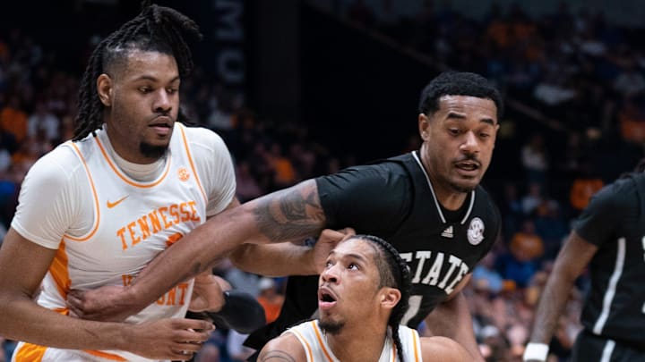 Tennessee Volunteers guard Zakai Zeigler (5) drives to the basket against Mississippi State during their SEC Men's Basketball Tournament quarterfinal game at Bridgestone Arena in Nashville, Tenn., Friday, March 15, 2024. Tennessee Volunteers guard Zakai Zeigler (5) drives to the basket against Mississippi State during their SEC Men's Basketball Tournament quarterfinal game at Bridgestone Arena in Nashville, Tenn., Friday, March 15, 2024.