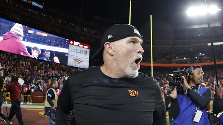 Commanders coach Dan Quinn can't believe what he just saw as the  Hail Mary is tipped to Noah Brown for the Washington win.