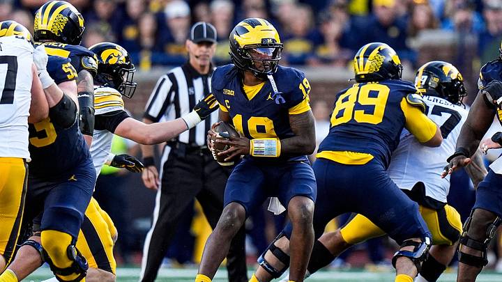 Michigan quarterback Bryce Underwood (19) runs against Iowa during the second half at Michigan Stadium in Ann Arbor on Saturday, Sept. 26, 2026.
