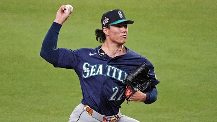 Bryan Woo (22) of the Seattle Mariners is an interesting prop target on Tuesday night.