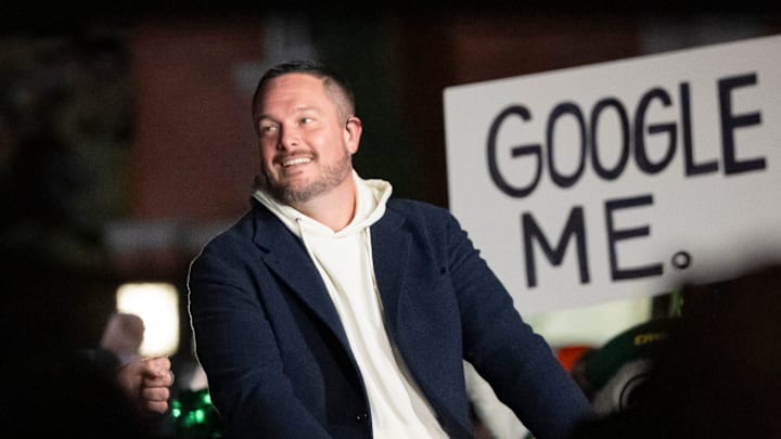 Oregon head coach Dan Lanning sits for an interview during ESPN’s “College GameDay” on the campus of the University of Oregon on Oct. 11, 2025, in Eugene, Oregon. Oregon head coach Dan Lanning sits for an interview during ESPN’s “College GameDay” on the campus of the University of Oregon on Oct. 11, 2025, in Eugene, Oregon.
