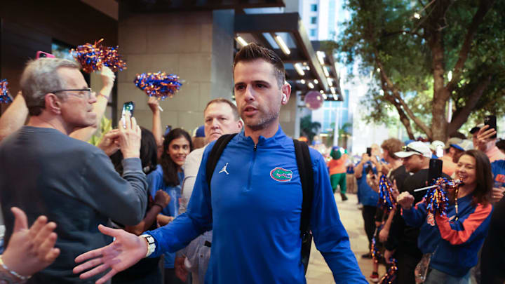 Florida head coach Todd Golden greets fans before the NCAA March Madness opening round at JW Marriott in Tampa, FL on Friday, March 20, 2026. Several hundred people cheered Florida as they left to board the bus for to go to the arena. [Alan Youngblood/Gainesville Sun]