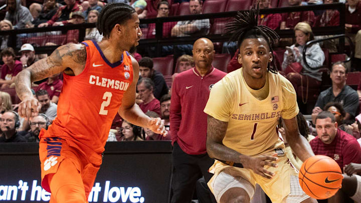 The Florida State mens basketball team competes to win their second matchup of the season against the Clemson Tigers at Donald L. Tucker Civic Center Saturday, Feb. 15 2025. The Florida State mens basketball team competes to win their second matchup of the season against the Clemson Tigers at Donald L. Tucker Civic Center Saturday, Feb. 15 2025.