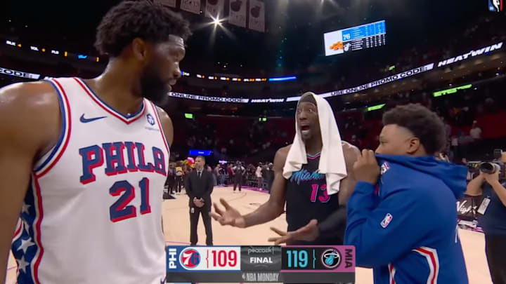 Joel Embiid and Bam Adebayo had an animated conversation about fouling on Monday. Joel Embiid and Bam Adebayo had an animated conversation about fouling on Monday.