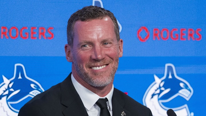 May 14, 2026; Vancouver, BC, Canada; The Vancouver Canucks named Ryan Johnson their new general manger during a press conference at Rogers Arena. Mandatory Credit: Bob Frid-Imagn Images