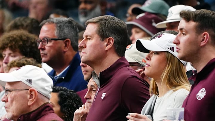 Texas A&M Aggies athletic director Trev Alberts looks on in the first half against the Houston Cougars in the second round of the 2024 NCAA Tournament at FedExForum. Texas A&M Aggies athletic director Trev Alberts looks on in the first half against the Houston Cougars in the second round of the 2024 NCAA Tournament at FedExForum.