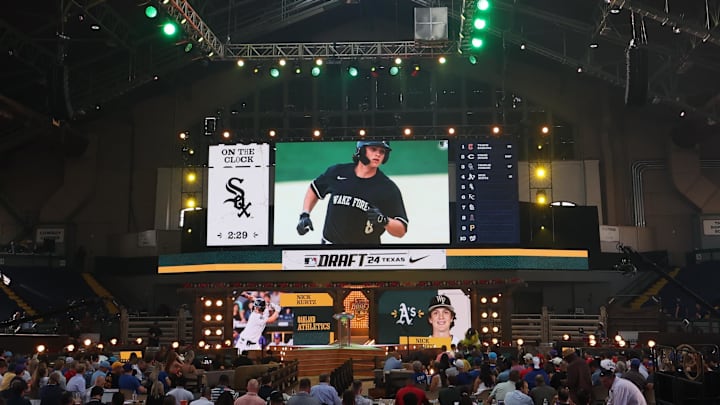 The Oakland Athletics draft Nick Kurtz as the fourth pick during the first round of the MLB Draft at Cowtown Coliseum in Fort Worth, Texas, on July 14, 2024. The Oakland Athletics draft Nick Kurtz as the fourth pick during the first round of the MLB Draft at Cowtown Coliseum in Fort Worth, Texas, on July 14, 2024.