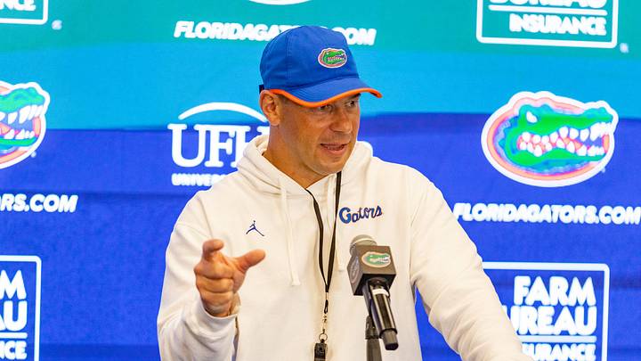 Florida head coach Jon Sumrall speaks after spring practice at Sanders Practice Fields in Gainesville, FL on Tuesday, April 7, 2026. [Alan Youngblood/Gainesville Sun]