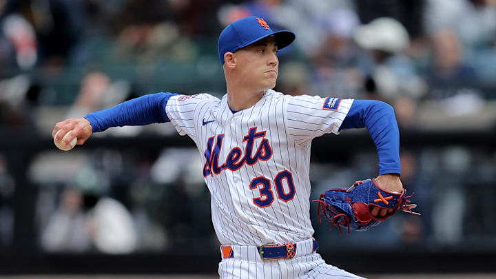 Apr 30, 2026; New York City, New York, USA; New York Mets pitcher Luke Weaver (30) pitches against the Washington Nationals during the eighth inning at Citi Field. Mandatory Credit: Brad Penner-Imagn Images