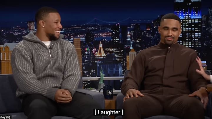 Saquon Barkley and Jalen Hurts on 'The Tonight Show with Jimmy Fallon.'