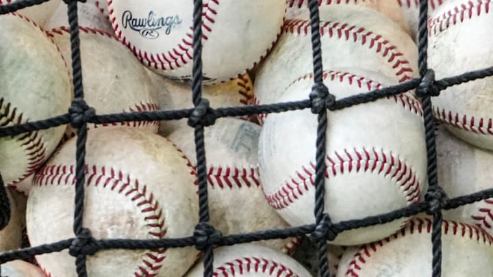 A basket of baseballs in the dugout of Georgia Tech during the bottom of the second inning at Doug Kingsmore Stadium in Clemson, S.C. Thursday, March 12, 2026.