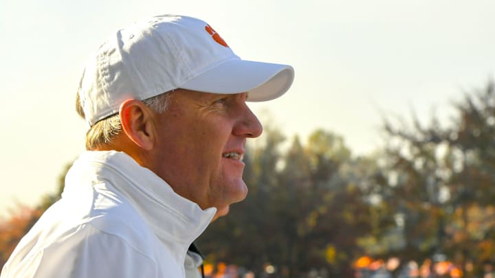 Chad Morris before the game with Notre Dame Nov 4, 2023; Clemson, South Carolina, USA; at Memorial Stadium.
