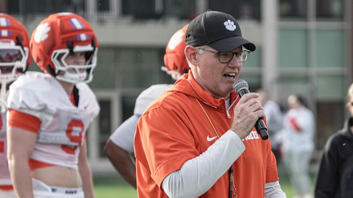 Clemson defensive coordinator Tom Allen during Spring football practice at the Reeves Football Complex in Clemson, SC Wednesday, March 4, 2026.