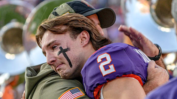 Clemson quarterback Cade Klubnik was emotional after taking the Memorial Stadium field for the last time. 