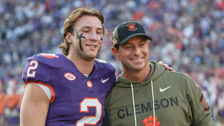 Clemson quarterback Cade Klubnik calls head coach Dabo Swinney "my favorite coach I ever had" after finishing his career.