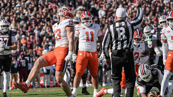Clemson defensive end Will Heldt (13) had a standout season in his first year as a Tiger in 2025. 