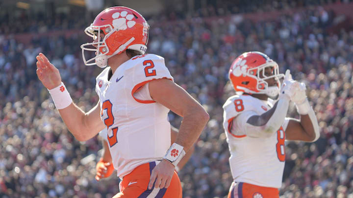 Clemson quarterback Cade Klubnik (2) and Adam Randall (8) will look to showcase their talents at the NFL Combine this week.