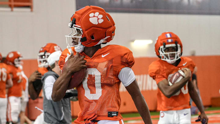 Clemson wide receiver Naeem Burroughs (0) during Spring football practice at the Reeves Football Complex in Clemson, SC Wednesday, March 4, 2026.