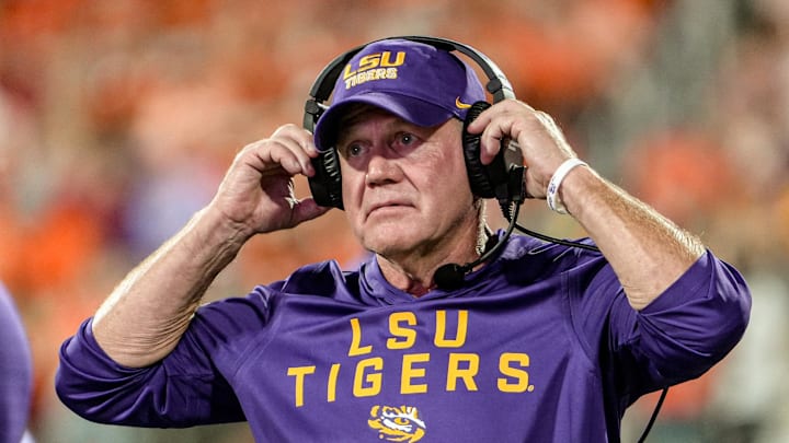 Louisiana State University Head Coach Brian Kelly during the fourth quarter at Memorial Stadium in Clemson, S.C. Saturday, August 30, 2025.