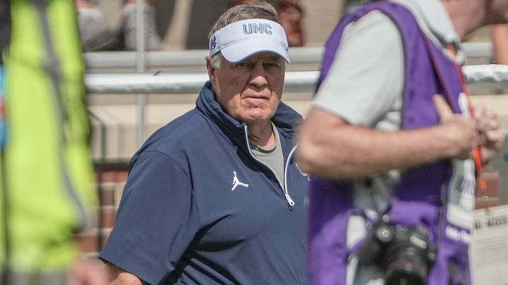 University of North Carolina Head Coach Bill Belichick during warm up period before the game at Memorial Stadium in Clemson, S.C. Saturday, September 19, 2026.