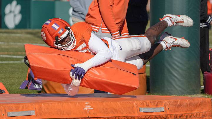 Clemson defensive lineman Vic Burley was wearing a yellow non-contact jersey this week during fall camp. Clemson defensive lineman Vic Burley was wearing a yellow non-contact jersey this week during fall camp.