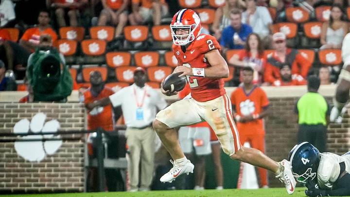 Clemson quarterback Tait Reynolds (2) runs playing Georgia Southern University during the fourth quarter at Memorial Stadium Saturday, September 12, 2026. Clemson quarterback Tait Reynolds (2) runs playing Georgia Southern University during the fourth quarter at Memorial Stadium Saturday, September 12, 2026.