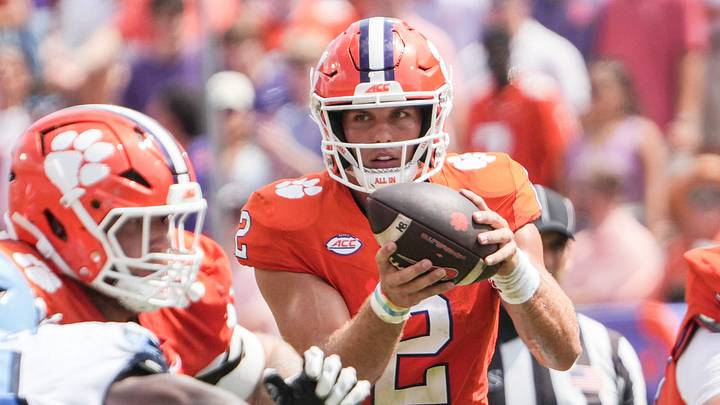 Clemson quarterback Tait Reynolds (2) takes a snap playing University of North Carolina during the second quarter at Memorial Stadium in Clemson, S.C. Saturday, September 19, 2026. Clemson quarterback Tait Reynolds (2) takes a snap playing University of North Carolina during the second quarter at Memorial Stadium in Clemson, S.C. Saturday, September 19, 2026.