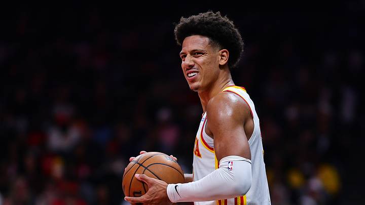 Oct 24, 2026; Atlanta, Georgia, USA; Atlanta Hawks forward Jalen Johnson (1) reacts in the third quarter against the Houston Rockets at State Farm Arena. Mandatory Credit: Colin Hubbard-Imagn Images Oct 24, 2026; Atlanta, Georgia, USA; Atlanta Hawks forward Jalen Johnson (1) reacts in the third quarter against the Houston Rockets at State Farm Arena. Mandatory Credit: Colin Hubbard-Imagn Images