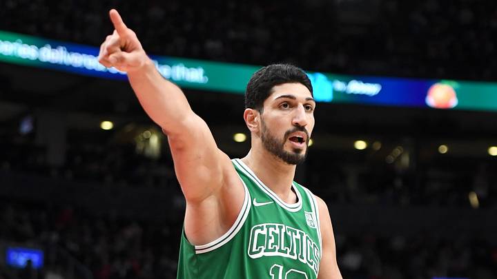 Nov 28, 2021; Toronto, Ontario, CAN; Boston Celtics center Enes Kanter (13) gestures as he reacts to an officials call against Toronto Raptors in the second half at Scotiabank Arena. Mandatory Credit: Dan Hamilton-USA TODAY Sports Nov 28, 2021; Toronto, Ontario, CAN; Boston Celtics center Enes Kanter (13) gestures as he reacts to an officials call against Toronto Raptors in the second half at Scotiabank Arena. Mandatory Credit: Dan Hamilton-USA TODAY Sports