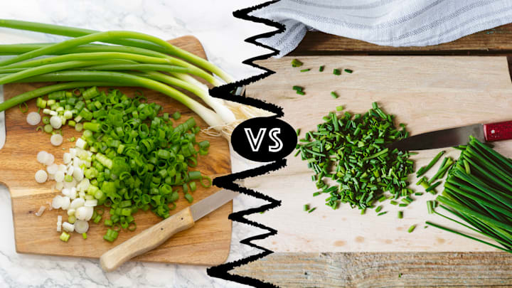 Here are the differences between green onions or scallions (left) and chives (right).