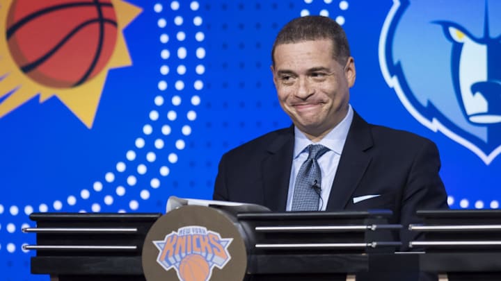May 15, 2018; Chicago, IL, USA; New York Knicks General Manager Scott Perry during the 2018 NBA Draft Lottery at the Palmer House Hilton. Mandatory Credit: Patrick Gorski-Imagn Images May 15, 2018; Chicago, IL, USA; New York Knicks General Manager Scott Perry during the 2018 NBA Draft Lottery at the Palmer House Hilton. Mandatory Credit: Patrick Gorski-Imagn Images