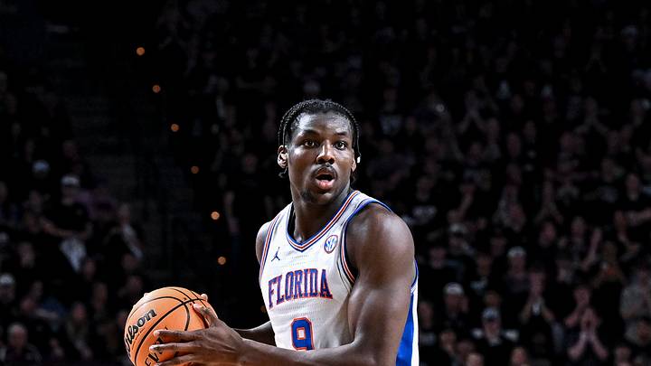 Feb 7, 2026; College Station, Texas, USA; Florida Gators center Rueben Chinyelu (9) looks to pass the ball during the first half against the Texas A&M Aggies at Reed Arena. Mandatory Credit: Maria Lysaker-Imagn Images Feb 7, 2026; College Station, Texas, USA; Florida Gators center Rueben Chinyelu (9) looks to pass the ball during the first half against the Texas A&M Aggies at Reed Arena. Mandatory Credit: Maria Lysaker-Imagn Images