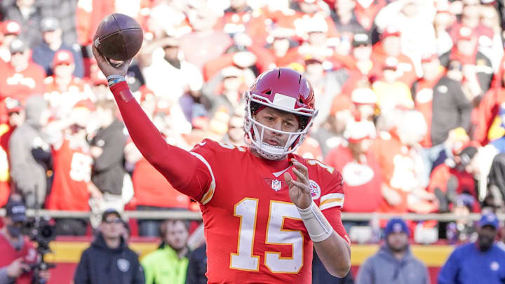 Dec 12, 2021; Kansas City, Missouri, USA; Kansas City Chiefs quarterback Patrick Mahomes (15) throws