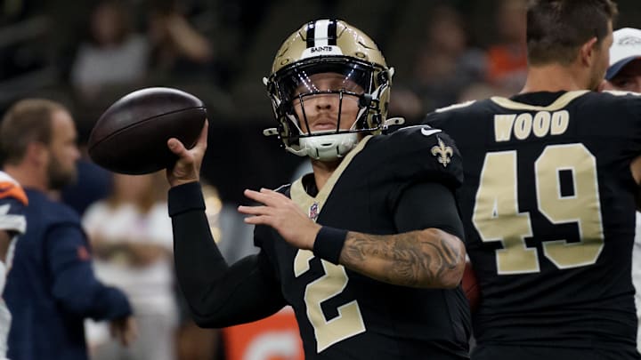 Aug 23, 2025; New Orleans, Louisiana, USA; New Orleans Saints quarterback Spencer Rattler (2) warms up before a game against the Denver Broncos at Caesars Superdome. Mandatory Credit: Matthew Hinton-Imagn Images Aug 23, 2025; New Orleans, Louisiana, USA; New Orleans Saints quarterback Spencer Rattler (2) warms up before a game against the Denver Broncos at Caesars Superdome. Mandatory Credit: Matthew Hinton-Imagn Images
