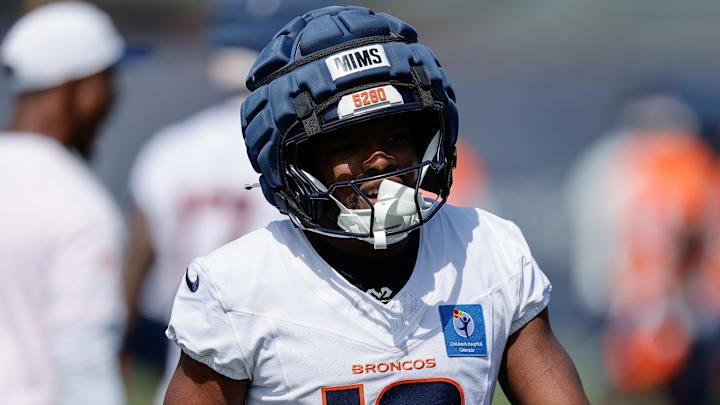Jul 24, 2025; Englewood, CO, USA; Denver Broncos wide receiver Marvin Mims Jr. (19) during Denver Broncos Training Camp. 