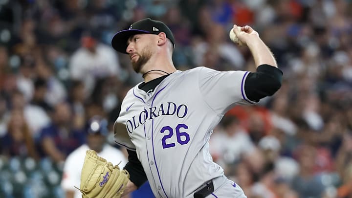 Colorado Rockies starting pitcher Austin Gomber. Colorado Rockies starting pitcher Austin Gomber.