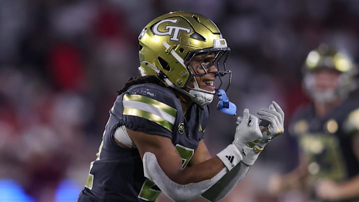 Sep 20, 2025; Atlanta, Georgia, USA; Georgia Tech Yellow Jackets running back Daylon Gordon (21) celebrates after a touchdown against the Temple Owls in the fourth quarter at Bobby Dodd Stadium at Hyundai Field. Mandatory Credit: Brett Davis-Imagn Images
Sep 20, 2025; Atlanta, Georgia, USA; Georgia Tech Yellow Jackets running back Daylon Gordon (21) celebrates after a touchdown against the Temple Owls in the fourth quarter at Bobby Dodd Stadium at Hyundai Field. Mandatory Credit: Brett Davis-Imagn Images