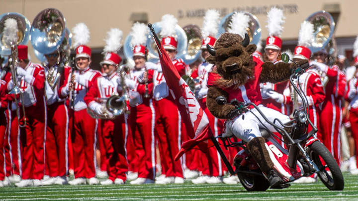 Hoosier the Bison debuts on the field before the Indiana versus Old Dominion football game at Memorial Stadium on Saturday, Aug. 30, 2025.