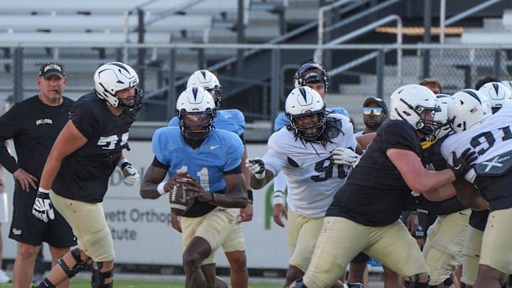 UCF quarterback Jacurri Brown during UCF Spring football practice at FBC Mortgage Stadium in Orlando, Friday, April 11, 2025.